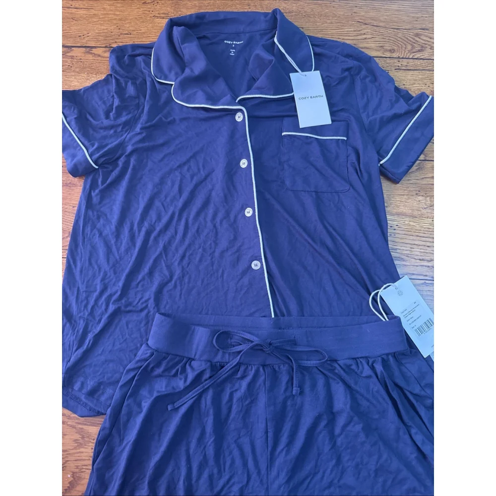 Cozy Earth Bamboo Stretch-knit Classic Pajama Short Set-Sz Sm. Navy NWT #6 - Picture 4 of 7